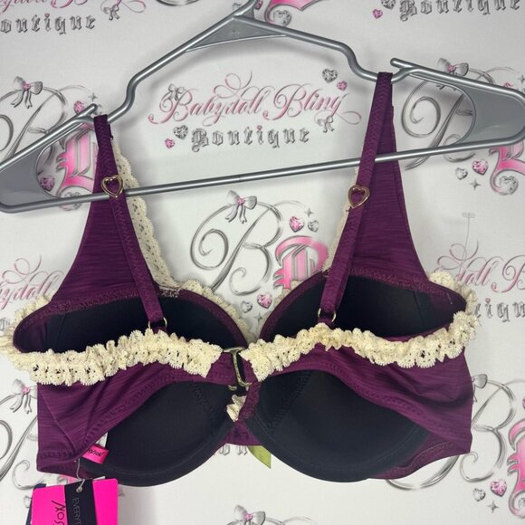 Betsey Johnson bikini top bra style lace purple heart adjustable straps BNWT - Picture 5 of 11